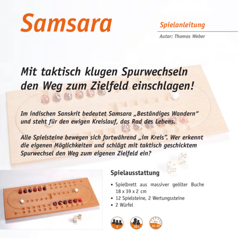 Seite 1 der deutschen Spielanleitung zu Samsara